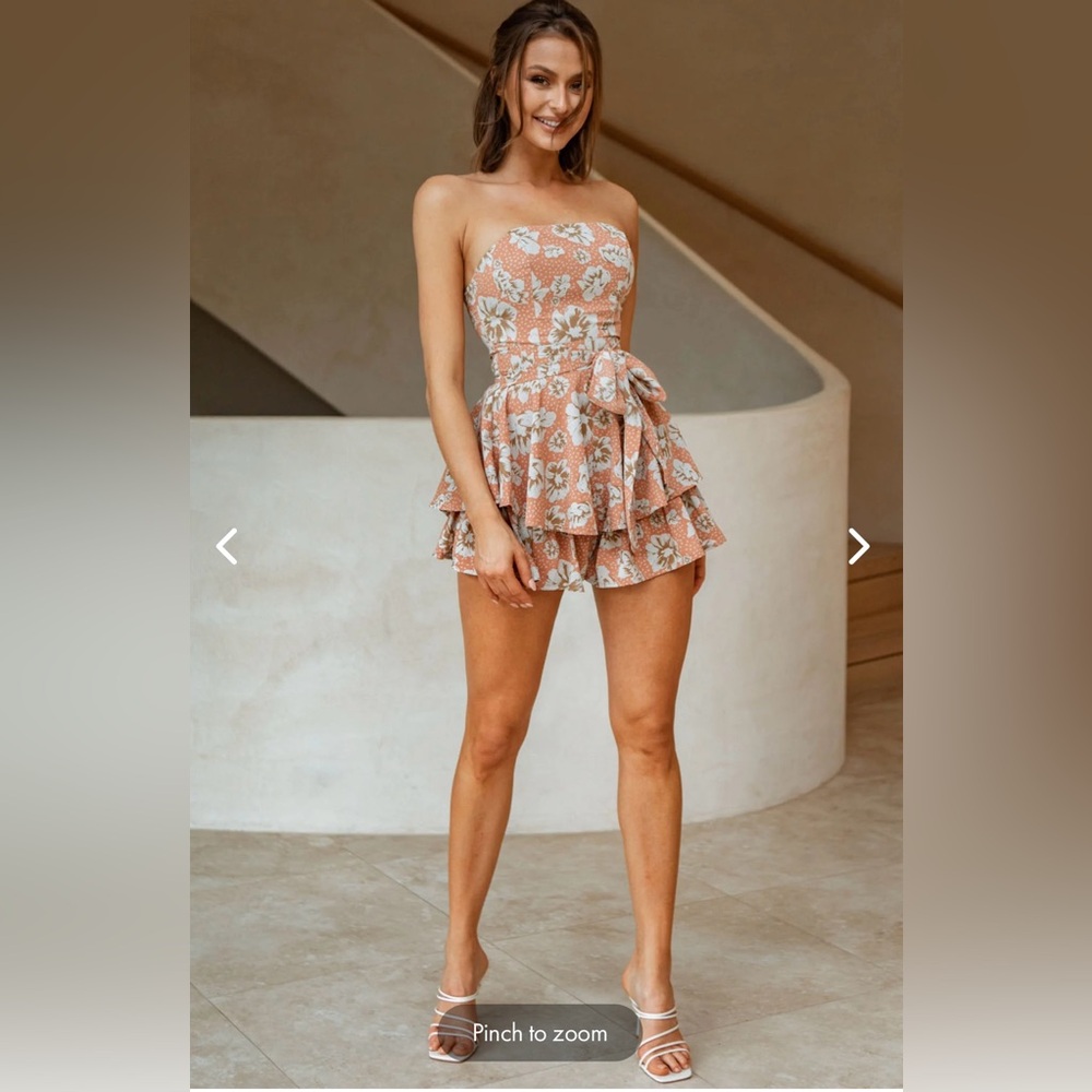 MADDOX FIT & FLARE BANDEAU ROMPER FLOWER PRINT RUST❤️